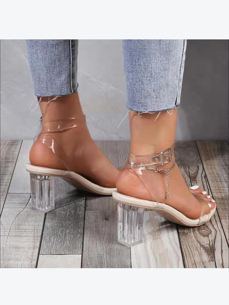 Chunky Block Transparent Strappy Open Toe Heel
