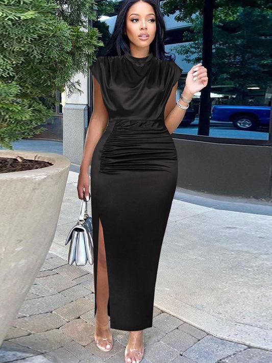 Plus Size Sleeveless Ruched Side Split Maxi Dress