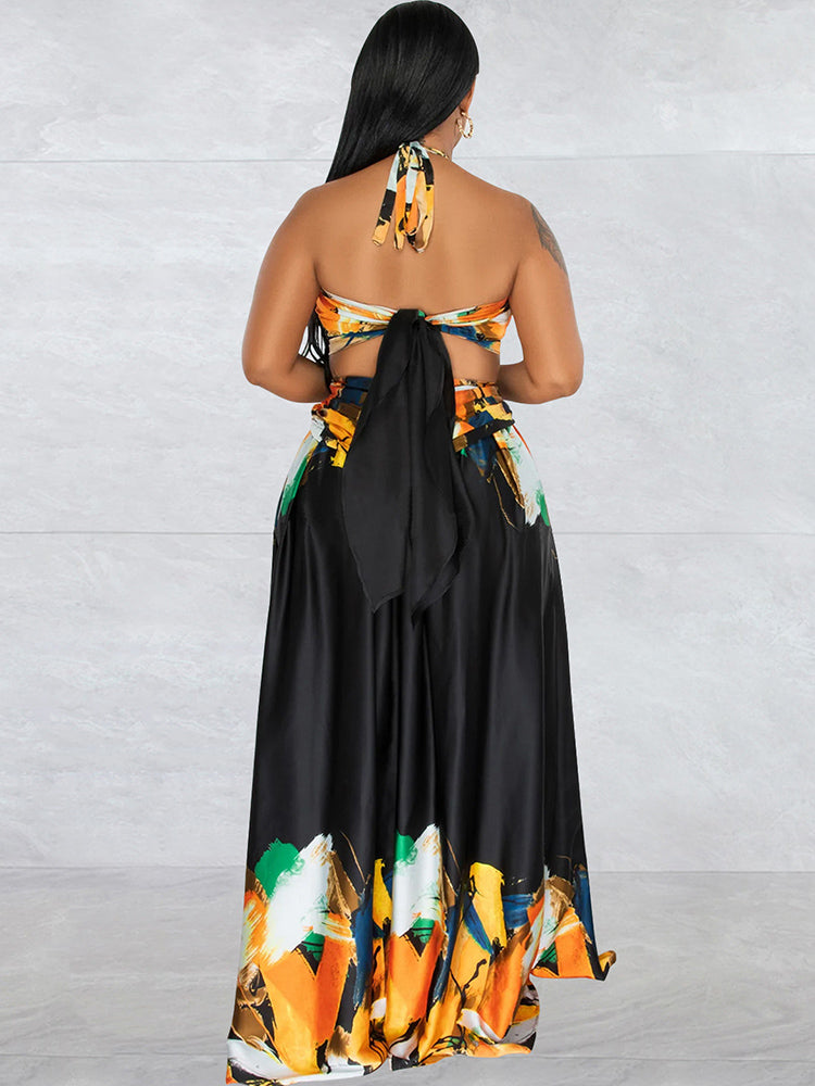 Vestidos largos con estampado de patchwork y hombros descubiertos