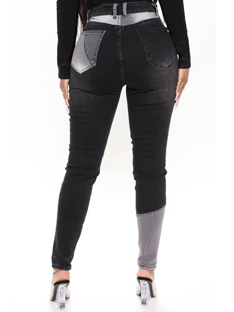 Vaqueros de cintura alta con patchwork de mezclilla