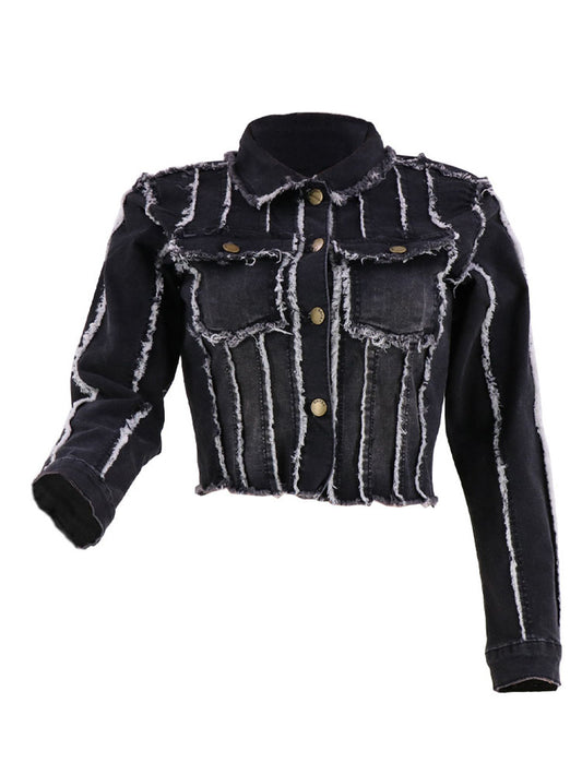 Denim Long Sleeves Button Ripped Jacket