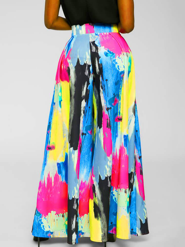 Pantalones anchos con estampado de grafiti y cintura alta