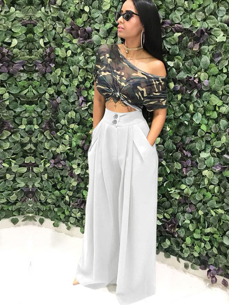 Pantalones anchos hasta el suelo de color liso