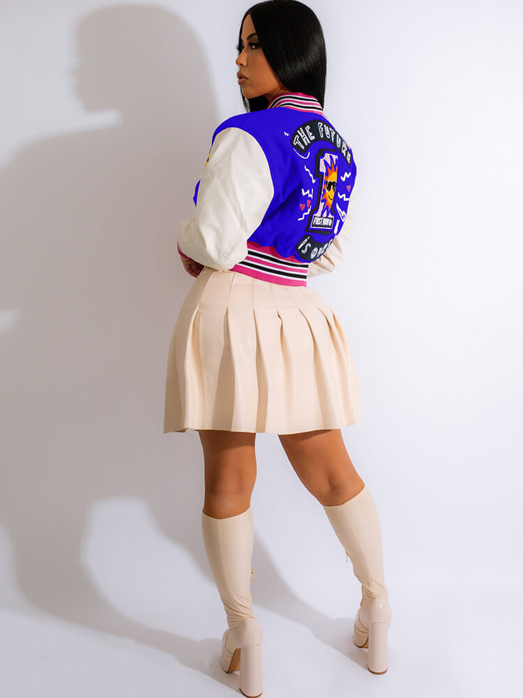 Long Sleeve Button Cartoon Baseball Jacket