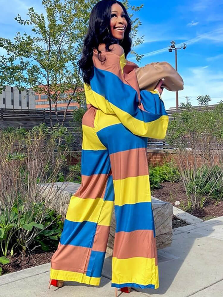 Tops de dos piezas con bloques de color y pantalones anchos