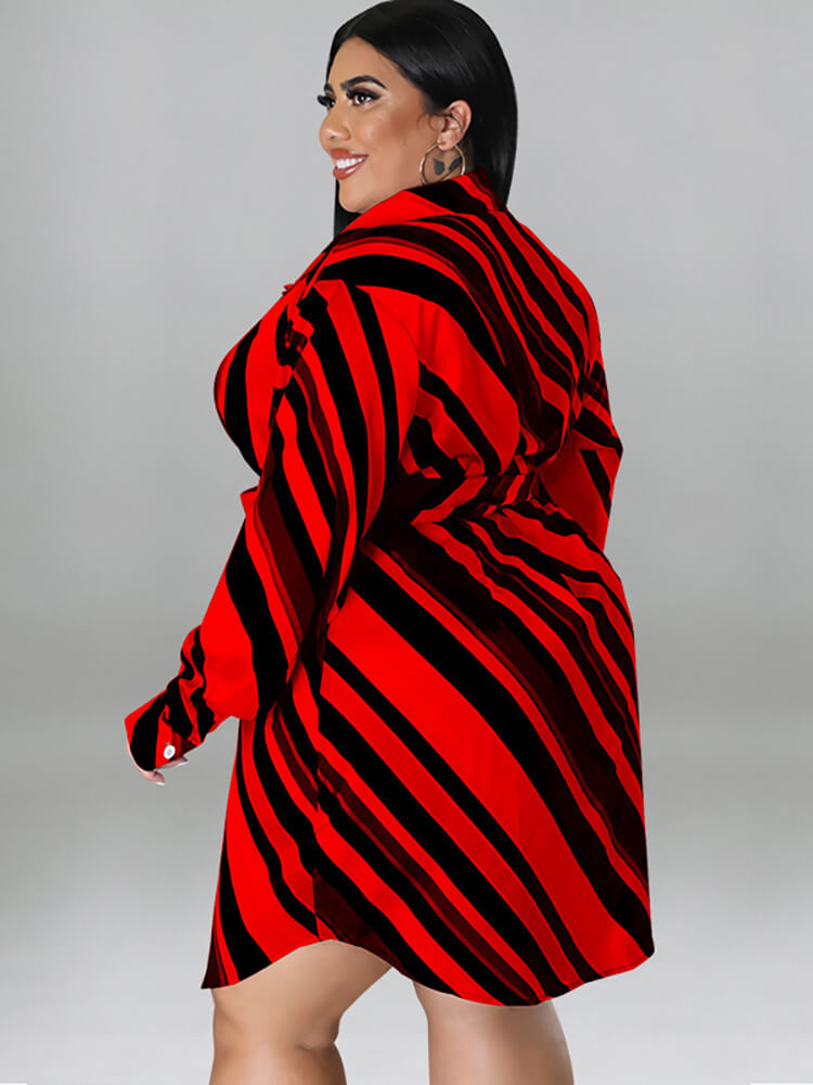 Long Sleeve Striped Mini Dress With Belt