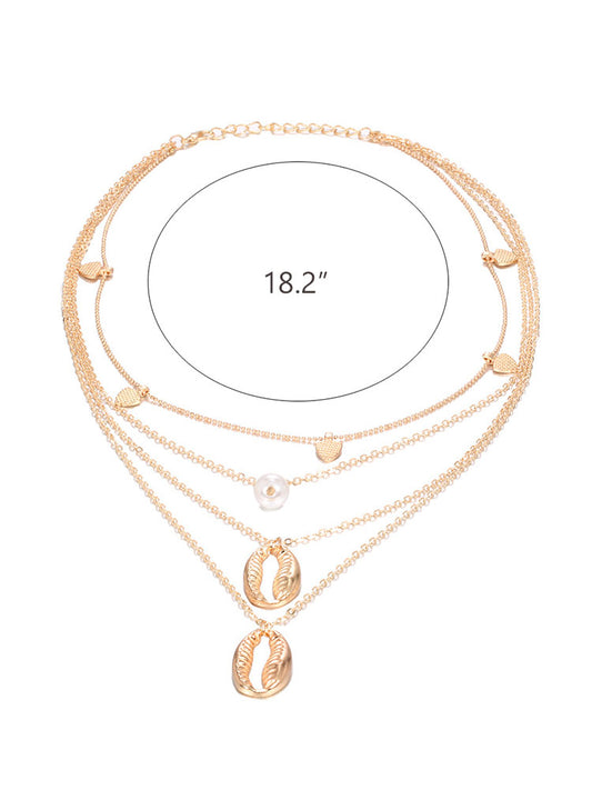 Collar multicapa casual con perlas de concha