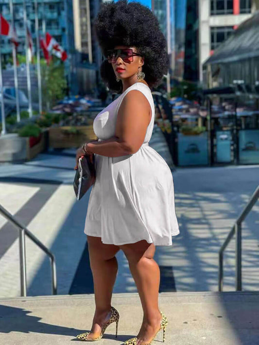 Sleeveless Round Neck Solid Mini Dress