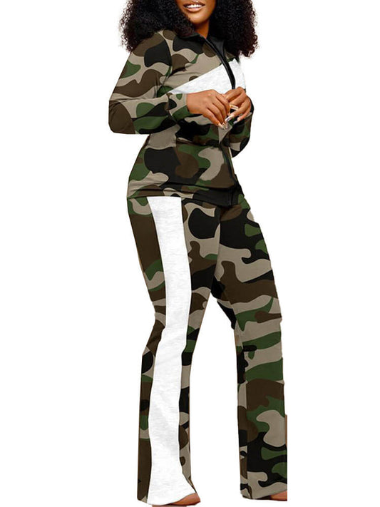 Chaquetas y pantalones estampados de manga larga de dos piezas