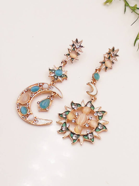 Star Sun Moon Rhinestone Crystal Stud Dangle Earrings