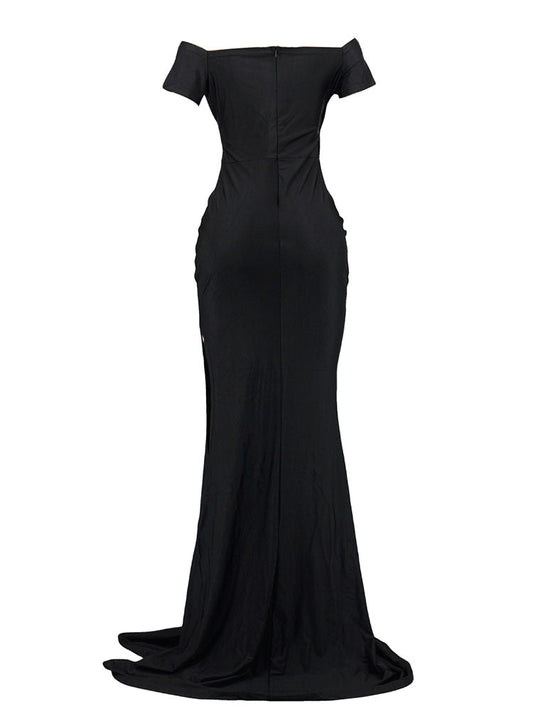 V Neck Wrap Ruched Split Maxi Dress