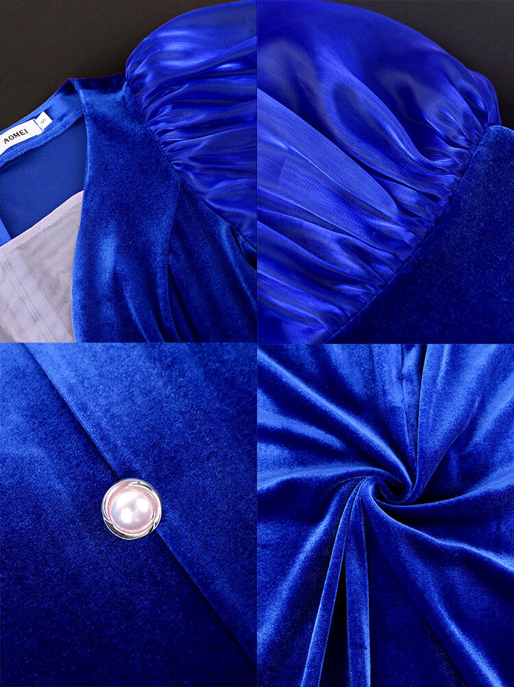 Lantern Sleeve Mesh Patchwork Split Midi Dress