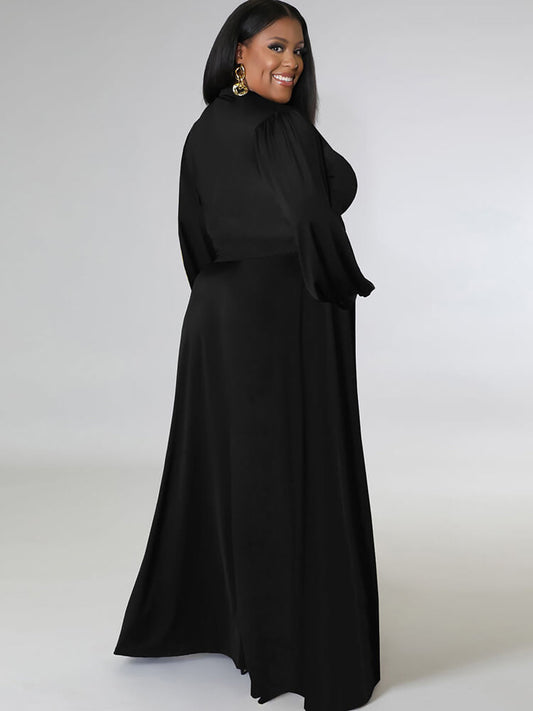 Two Piece Long Sleeve Crop Top Maxi Skirts