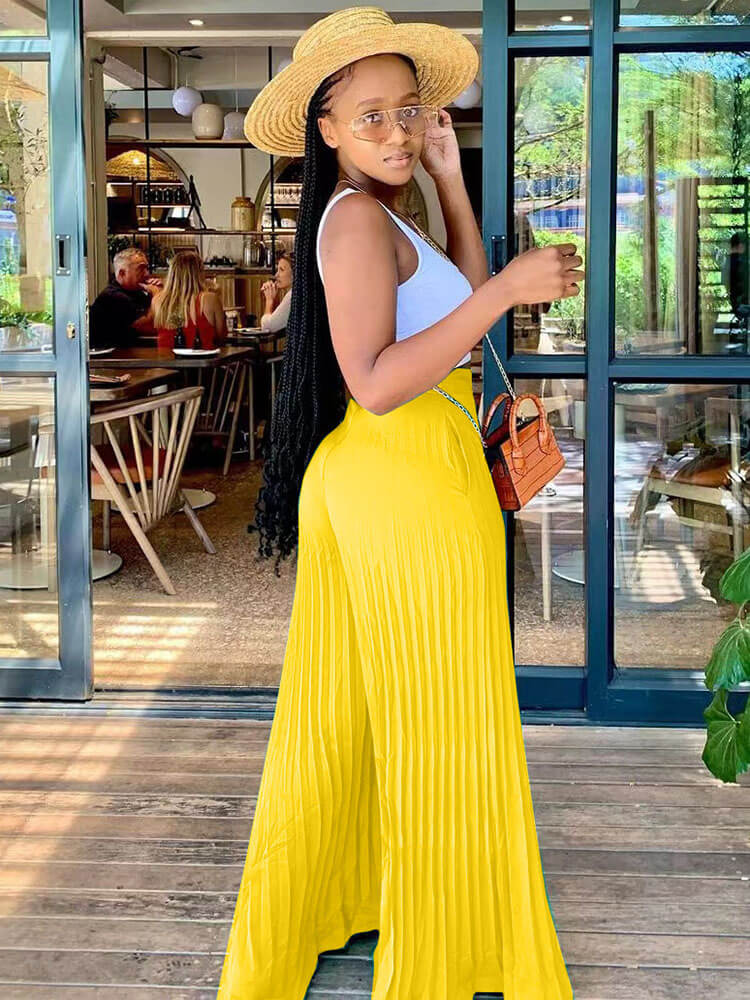 Pantalones largos de pierna ancha sueltos plisados