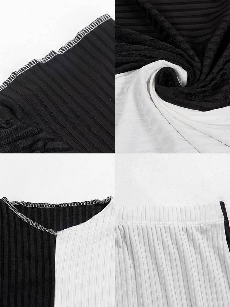 Two Piece Color Block Crop Top Maxi Skirts