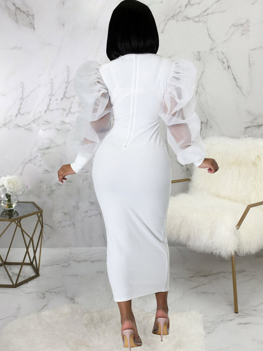 Vestidos midi ajustados con patchwork y manga farol