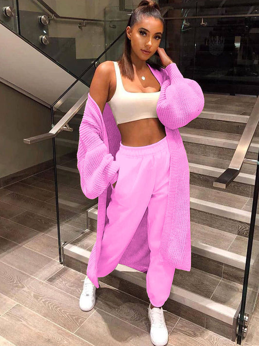 Knit Long Sleeves Open Front Cardigan