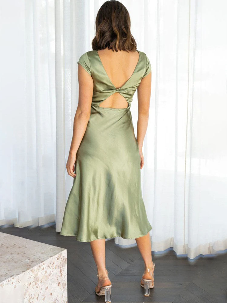 Vestidos midi sin mangas de satén sin mangas