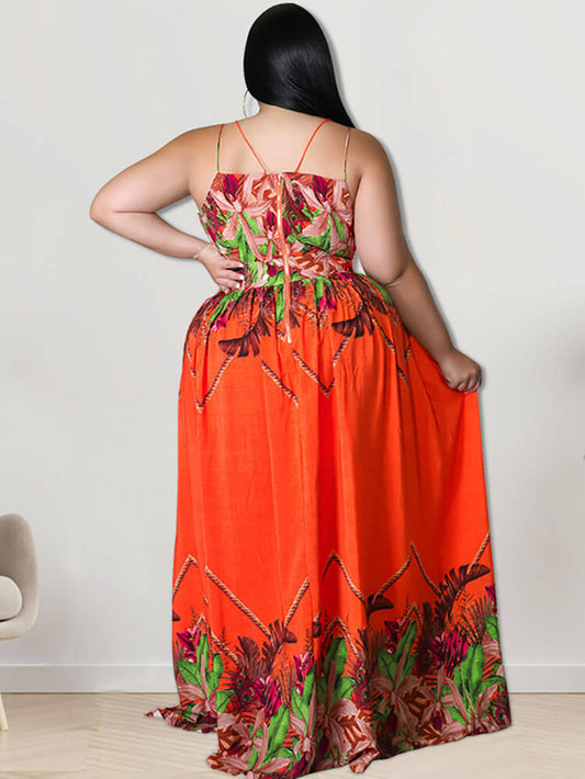 V Neck Floral Print Maxi Dress