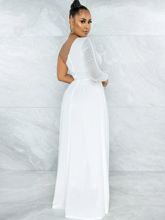 Mono de manga larga con un hombro y patchwork de malla