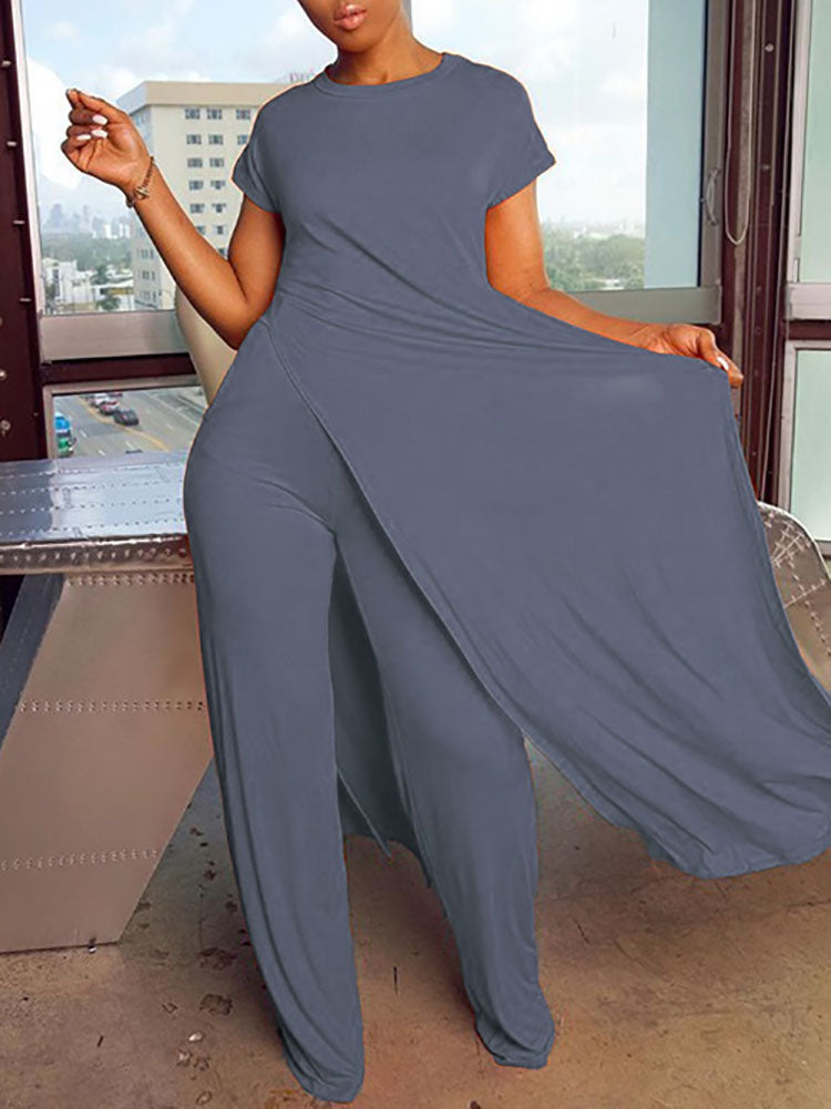 Plus Size Two Piece Short Sleeves Top Long Pants Outfits