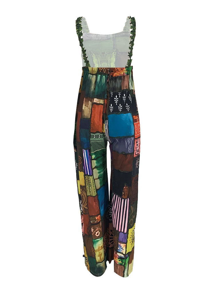Sleeveless Plaid Print Overalls Jumpsuit