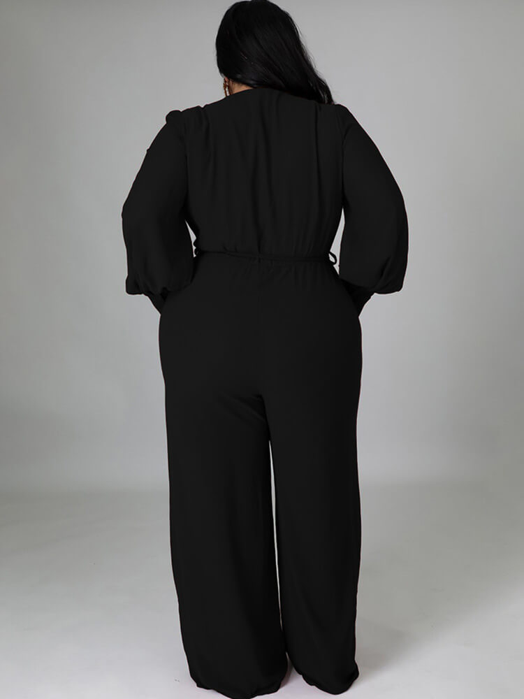 Long Sleeve Solid Bodycon Wide Leg Jumpsuit