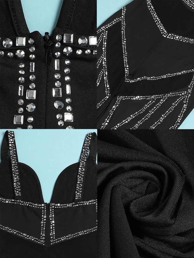 Monos con patchwork de malla y tirantes finos con diamantes de imitación