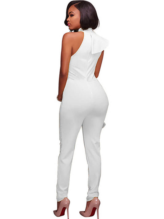 One Shoulder Sleeveless Ruffle Bodycon Jumpsuit