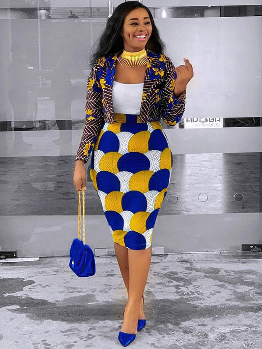 Two Piece Short Coat Bodycon Midi Skirts