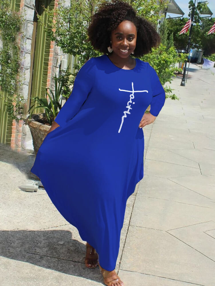 Plus Size Letter Print Maxi Dress