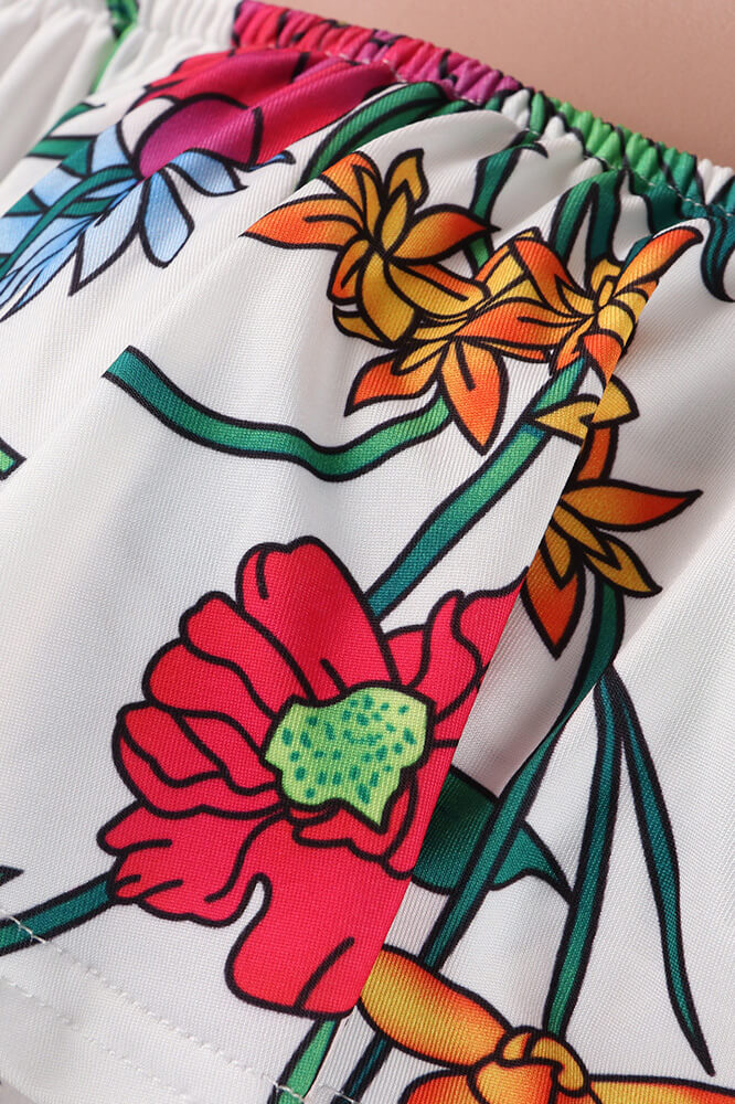Off Shoulder Floral Rainbow Short Jumpsuit