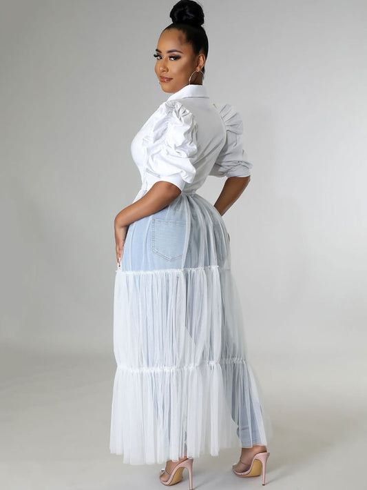 Mesh Patchwork Short Sleeve V Neck Top