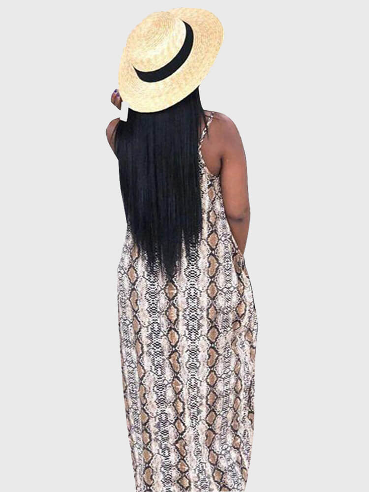 Spaghetti Strap V Neck Boho Maxi Dress