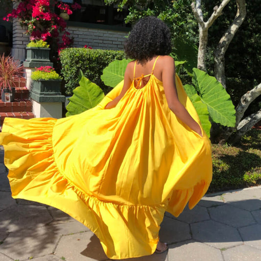 Plus Size Spaghetti Strap Ruffle Beach Maxi Swing Dress