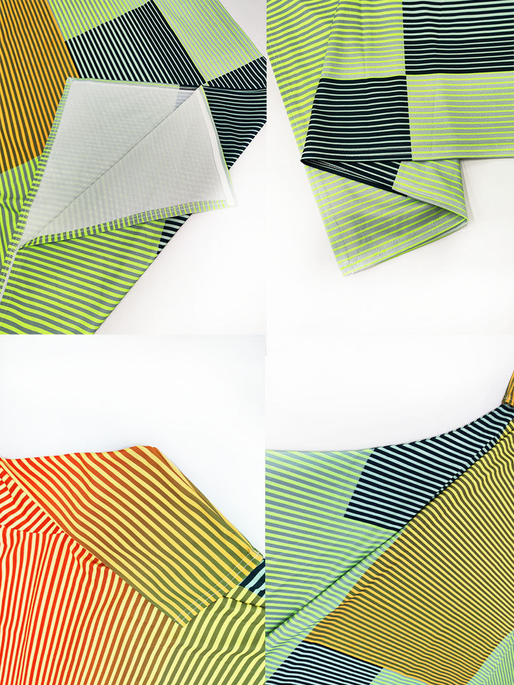 Half Sleeves Striped Asymmetrical Midi Dress