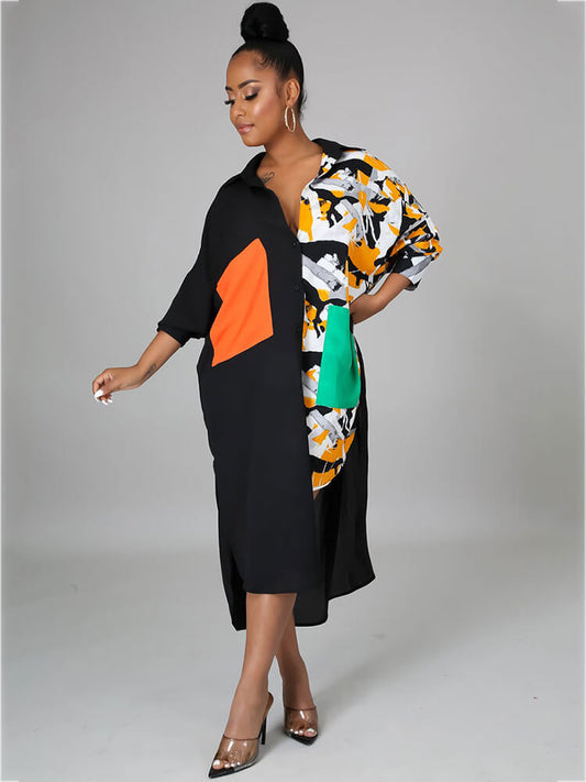 Oversize Irregular Leopard Print Patchwork Shirt Dress