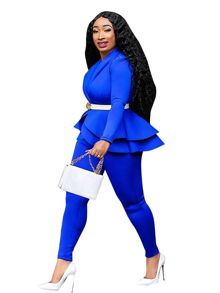 Two Piece Ruffled Blazer Pants Suit