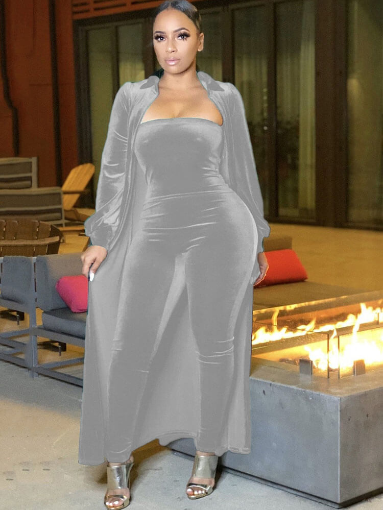 Two-Piece Velvet Cardigan & Tube Jumpsuit