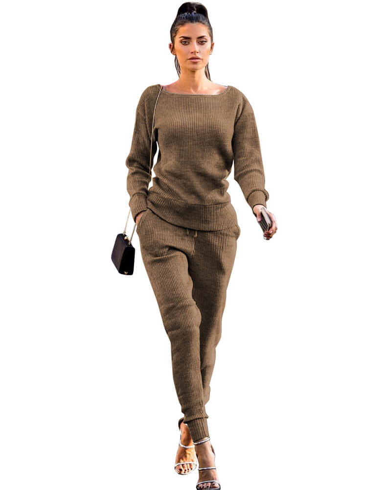 Conjuntos de top + pantalón de color sólido con jersey de dos piezas