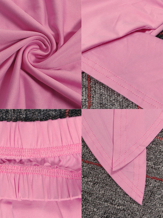 Two Piece Bowknot Tie Front Crop Top Wide Leg Pant Set