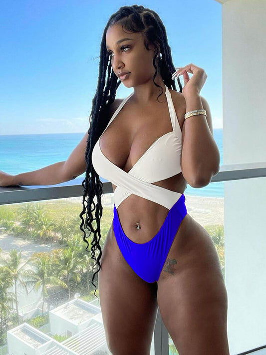 Trajes de baño de bikini con tiras cruzadas y halter de una pieza