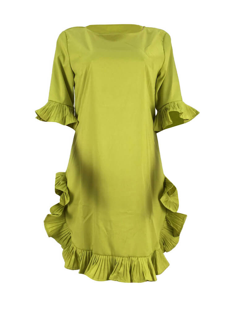 Cute Bell Sleeve Ruffle Hem Swing Tunic Mini Dress