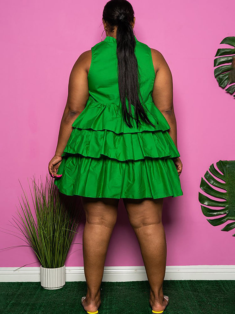 Plus Size Sleeveless Ruffle Layered Mini Dress