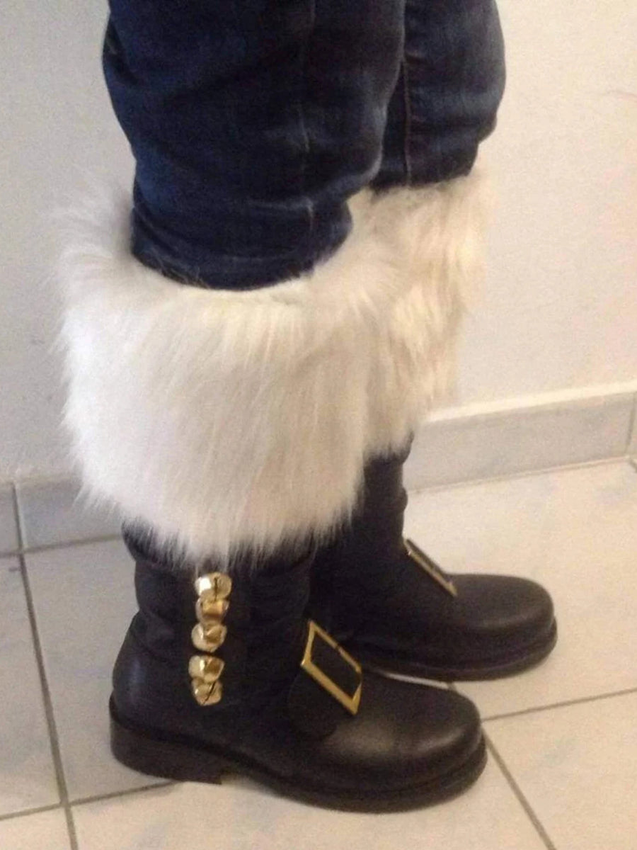 Fur Trim Buckles Bell Decor Santa Boots