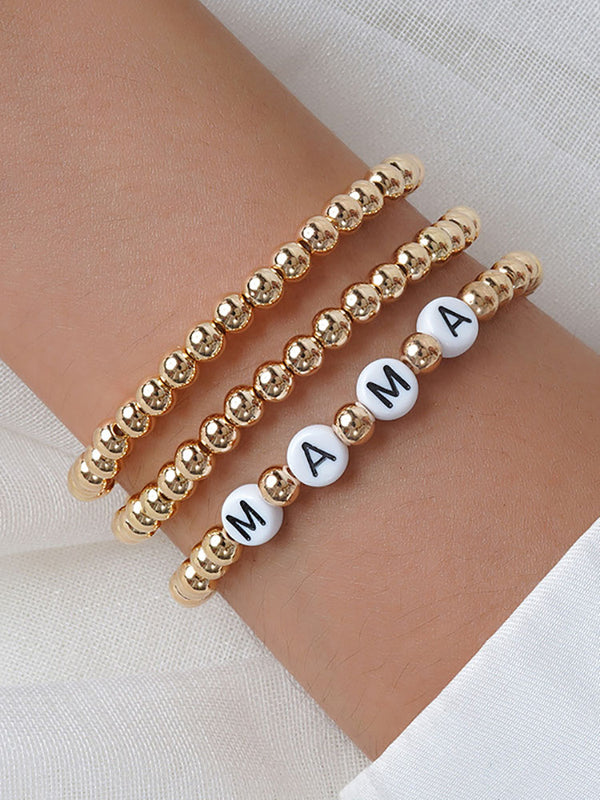 Pulseras minimalistas de perlas MAMA de tres piezas