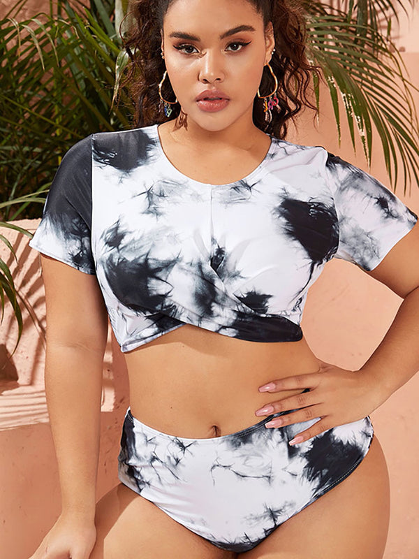 Plus Size Two Piece Tie Dyed Print Swimsuit