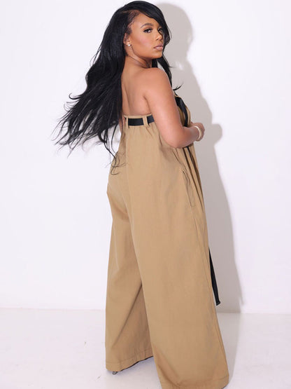 Strapless Tube Belted Wide Leg Jumpsuit