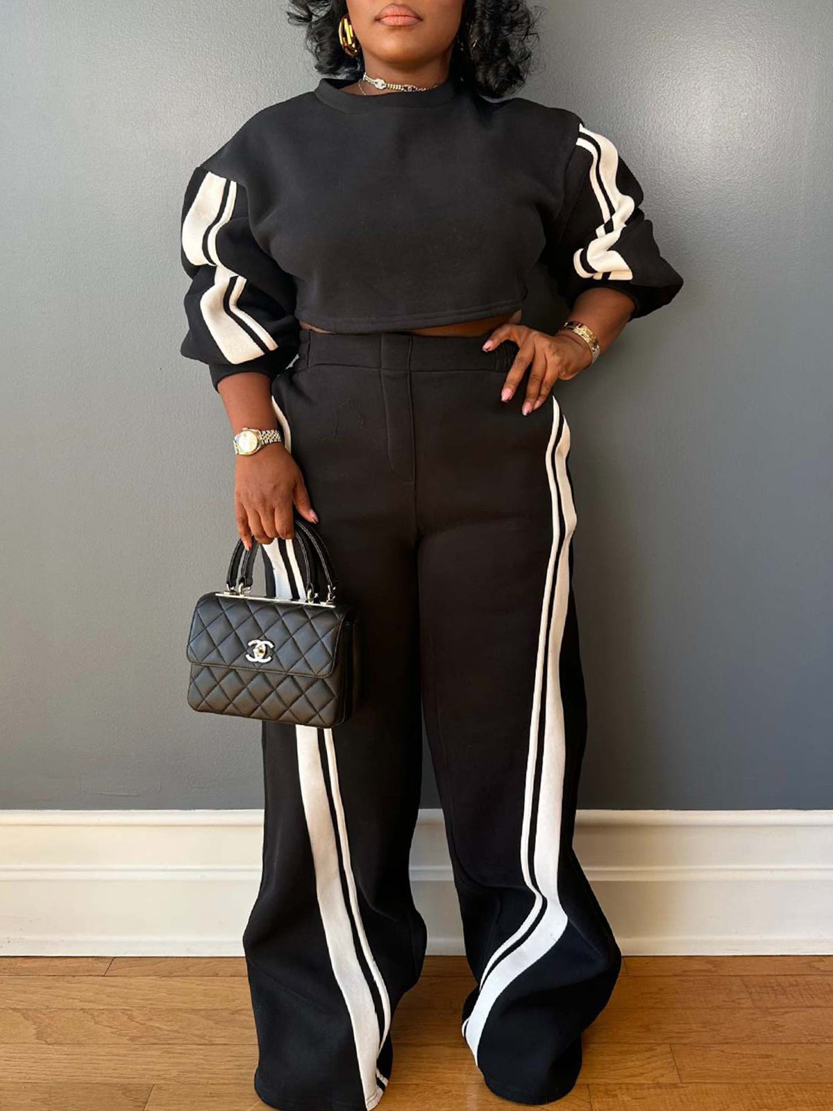 Two Pieces Striped Hoodie Pants Set