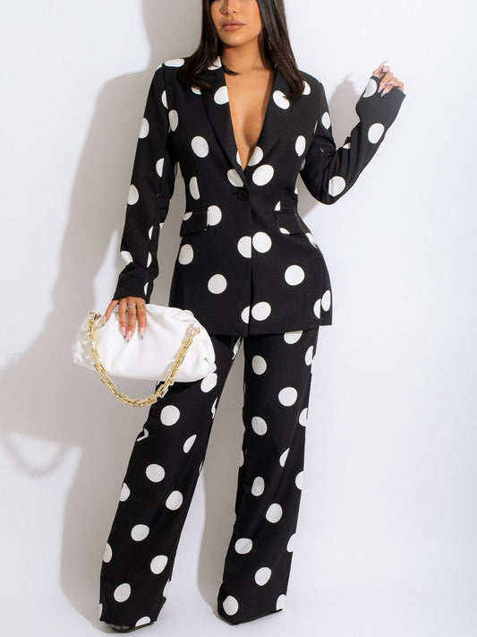 Polka Dot Blazer Pants Sets